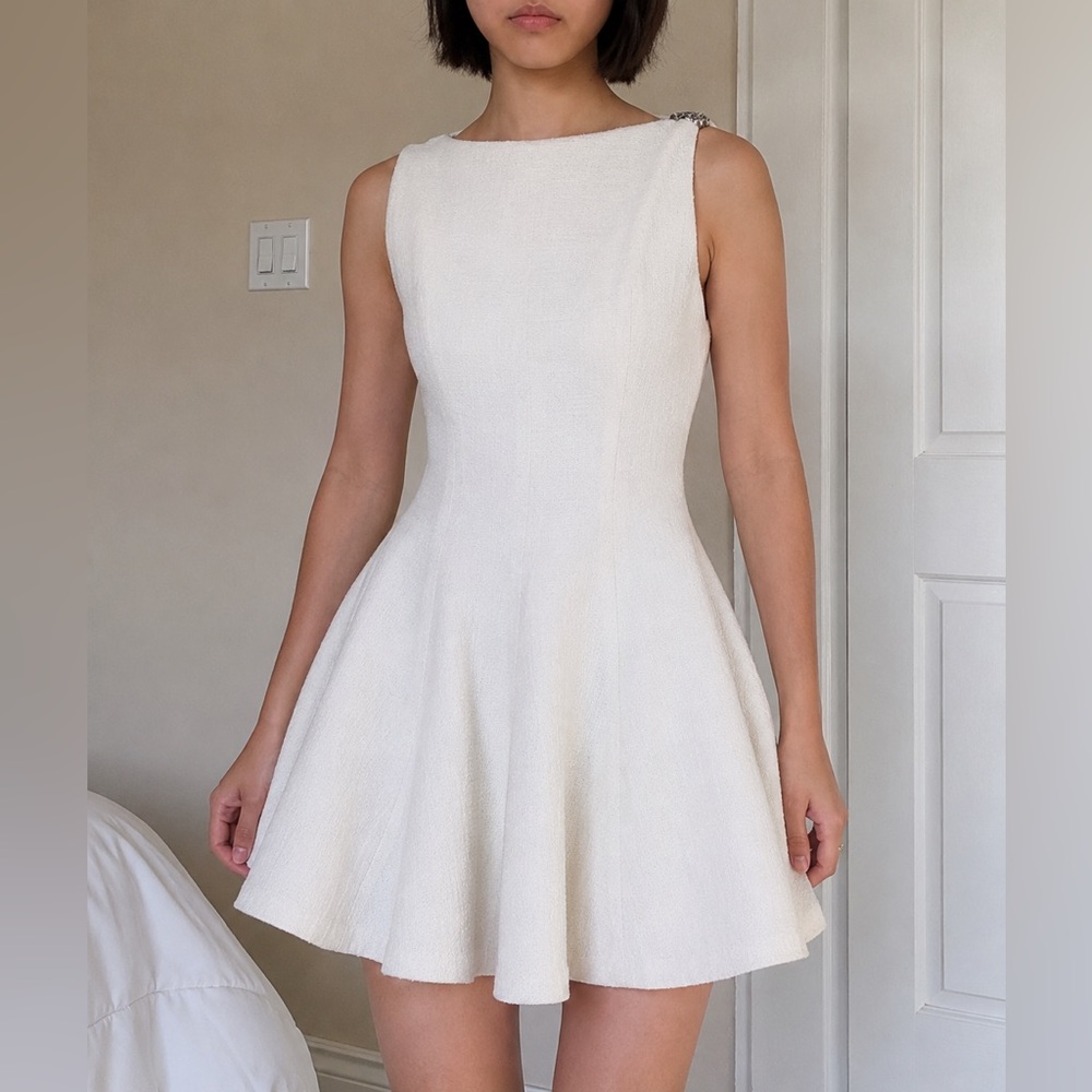 Maje Cream Flared Sleeveless Mini Dress